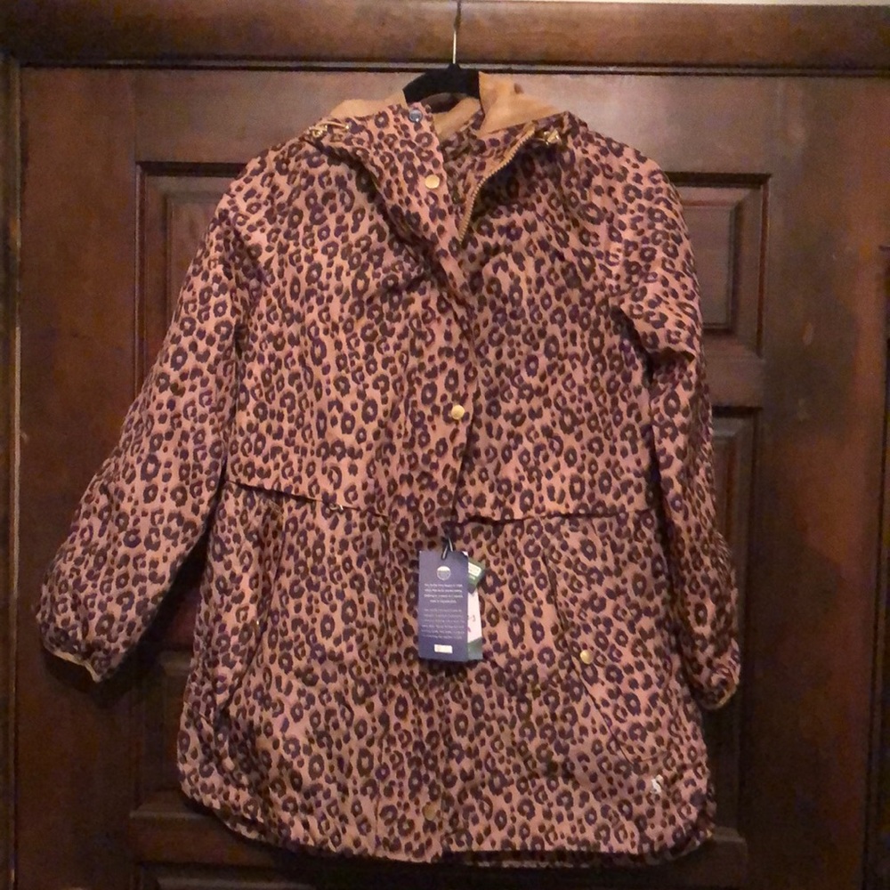 Joules Leopard Print Parka Jacket in Brown and Black